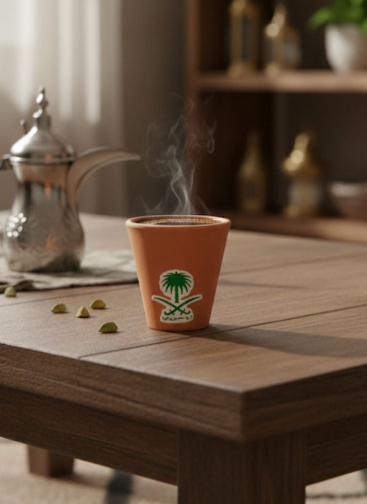 Premium Saudi National Emblem Clay Tea Cups Set – Traditional Brown Ceramic Cups - Image 2